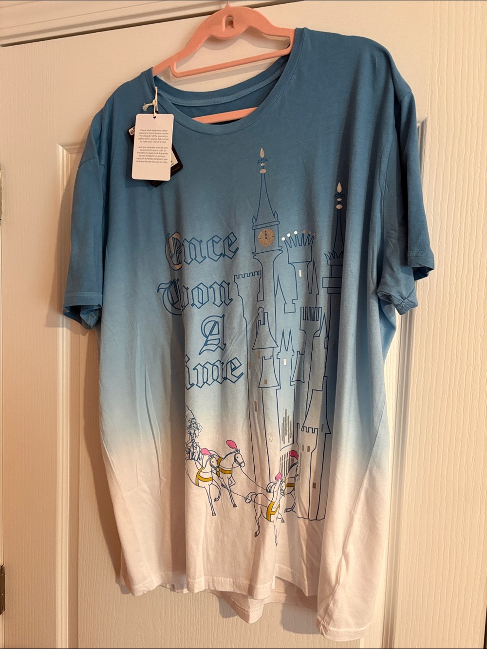 Loungefly Blue-to-White Gradient Short Sleeve Tee with Castle Graphic